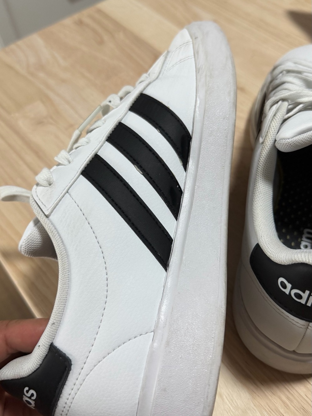 adidas White Sneakers with Black Stripes - Women's Low-Top Tennis Shoes - Picture 3 of 5